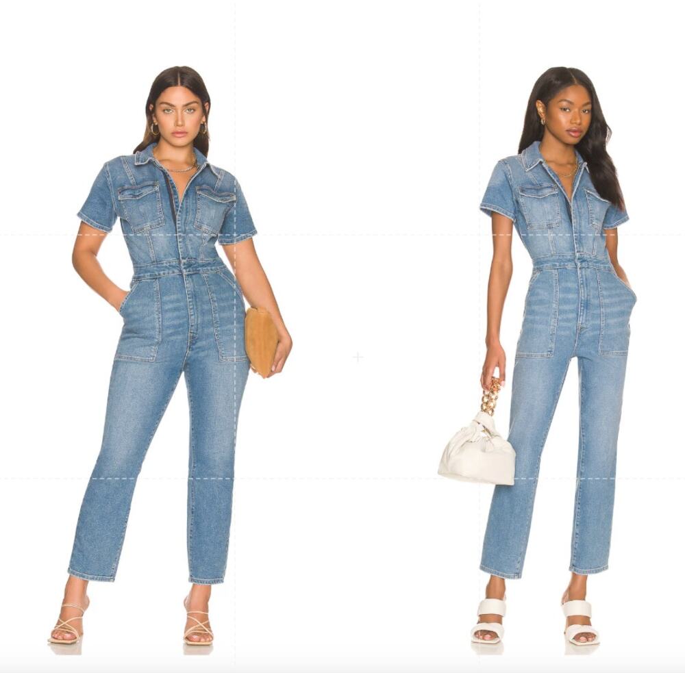 Good American Fit For Success Denim Jumpsuit Medium Wash Blue XS NWT $199